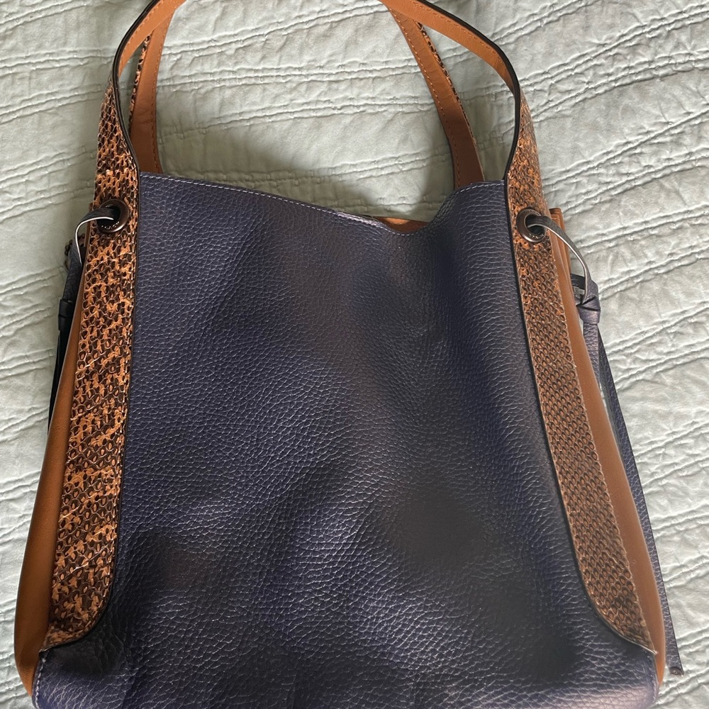 Lightly used Coach Harmony Hobo Bag Colorblock Snakeskin Pewter Cadet.